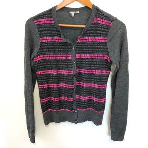 Halogen Merino Wool Heather Gray and Pink Cardigan